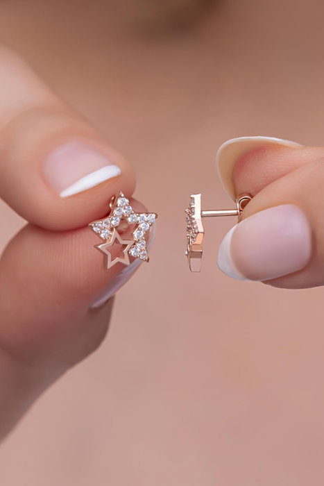 Heliophilia Silver Pendientes de Plata de Ley 925 con Baño de Oro Rosa y Circón Heliophilia Silver Pendientes de Plata de Ley 925 con Baño de Oro Rosa y Circón